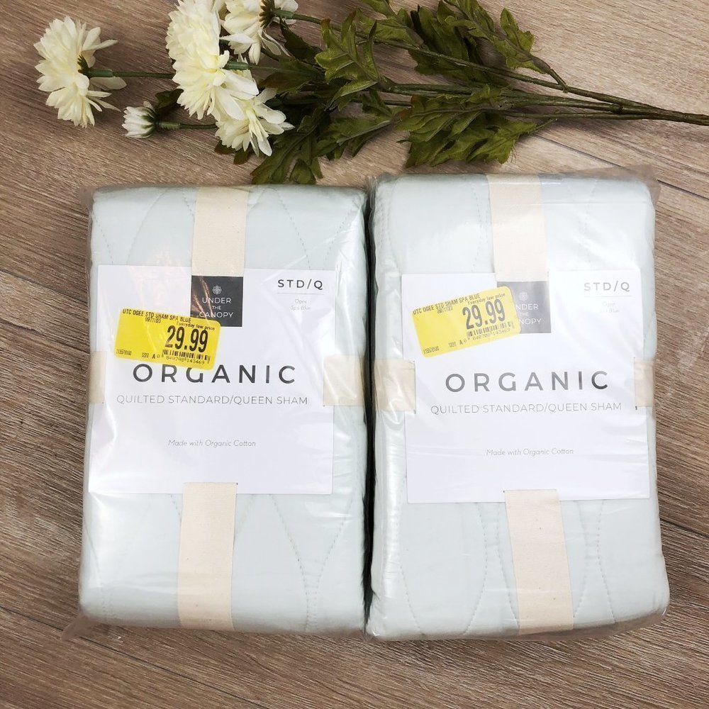 TWO Under The Canopy Spa Blue Quilted Organic 100% Cotton Pillow Shams